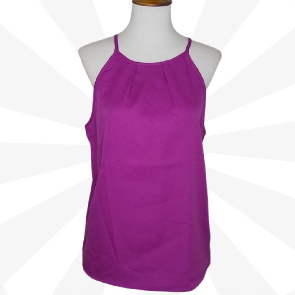 SheIn Pink Pleated Halter Neckline Strappy Sleeve Camisole Tank Top Size Large